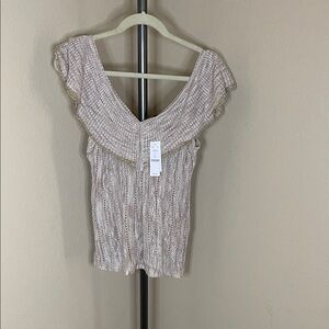 White House Black Market Beige Ruffle Blouse